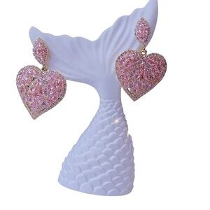 pink zircon heart dangle  in brass with gold finished earrings